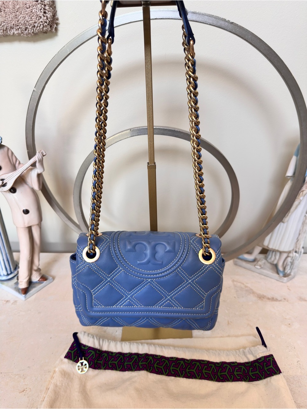 Tory Burch Fleming Soft Contrast-Stitch Convertible Shoulder Bag Blue